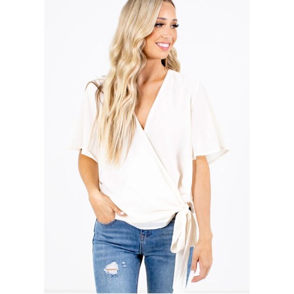 Zenana Double Layer Chiffon Side Tie Bell Sleeve Top size S - Picture 1 of 13